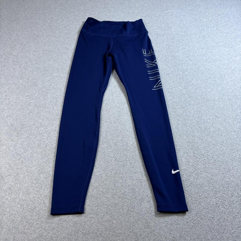 Nike Pants Womens Small Navy Dri-FIT Leggings Vertical Logo Swoosh Sports Gym